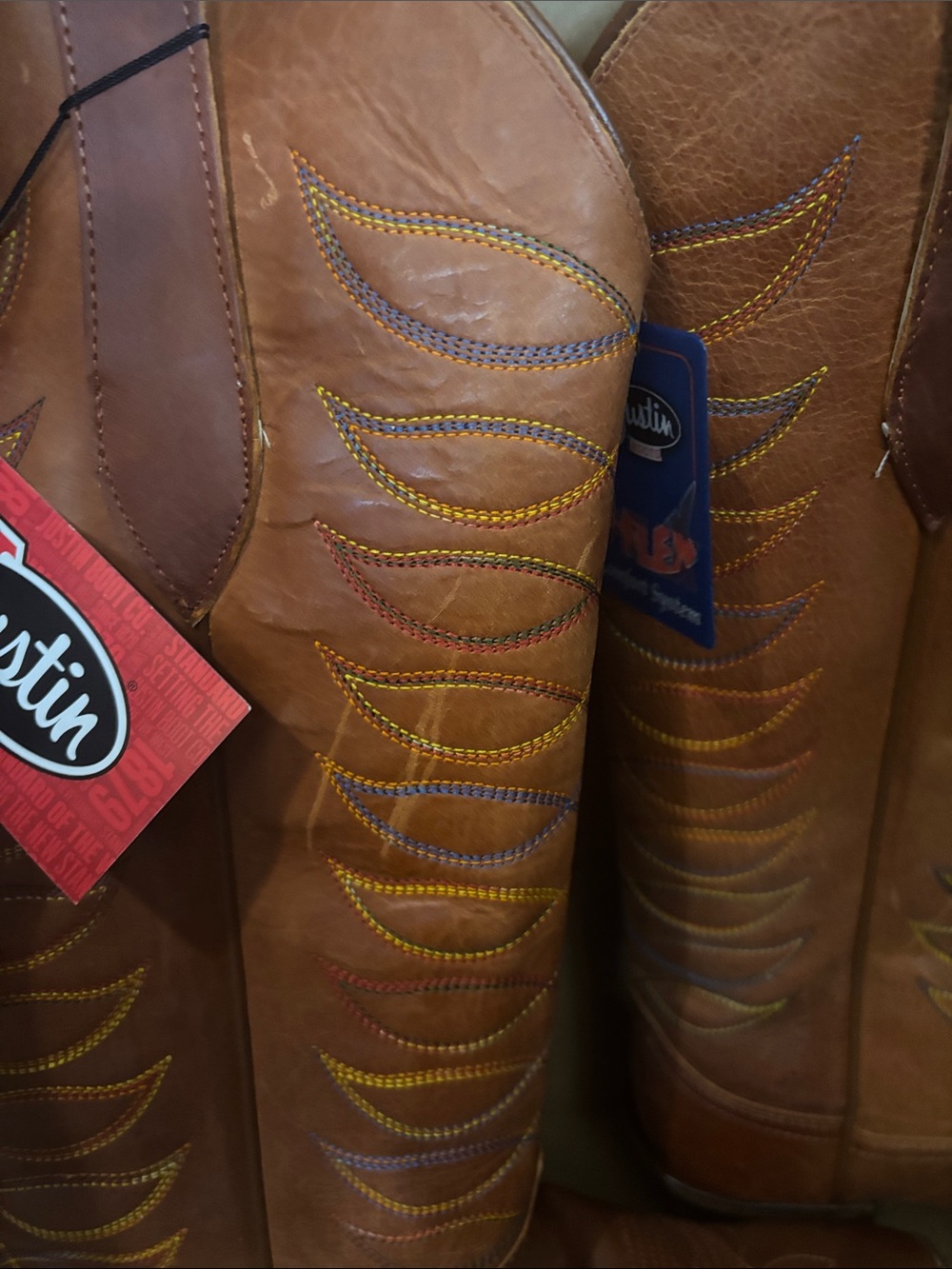 Justin Boots Brown Western Tall Leather Cowboy Boots - Picture 4 of 8